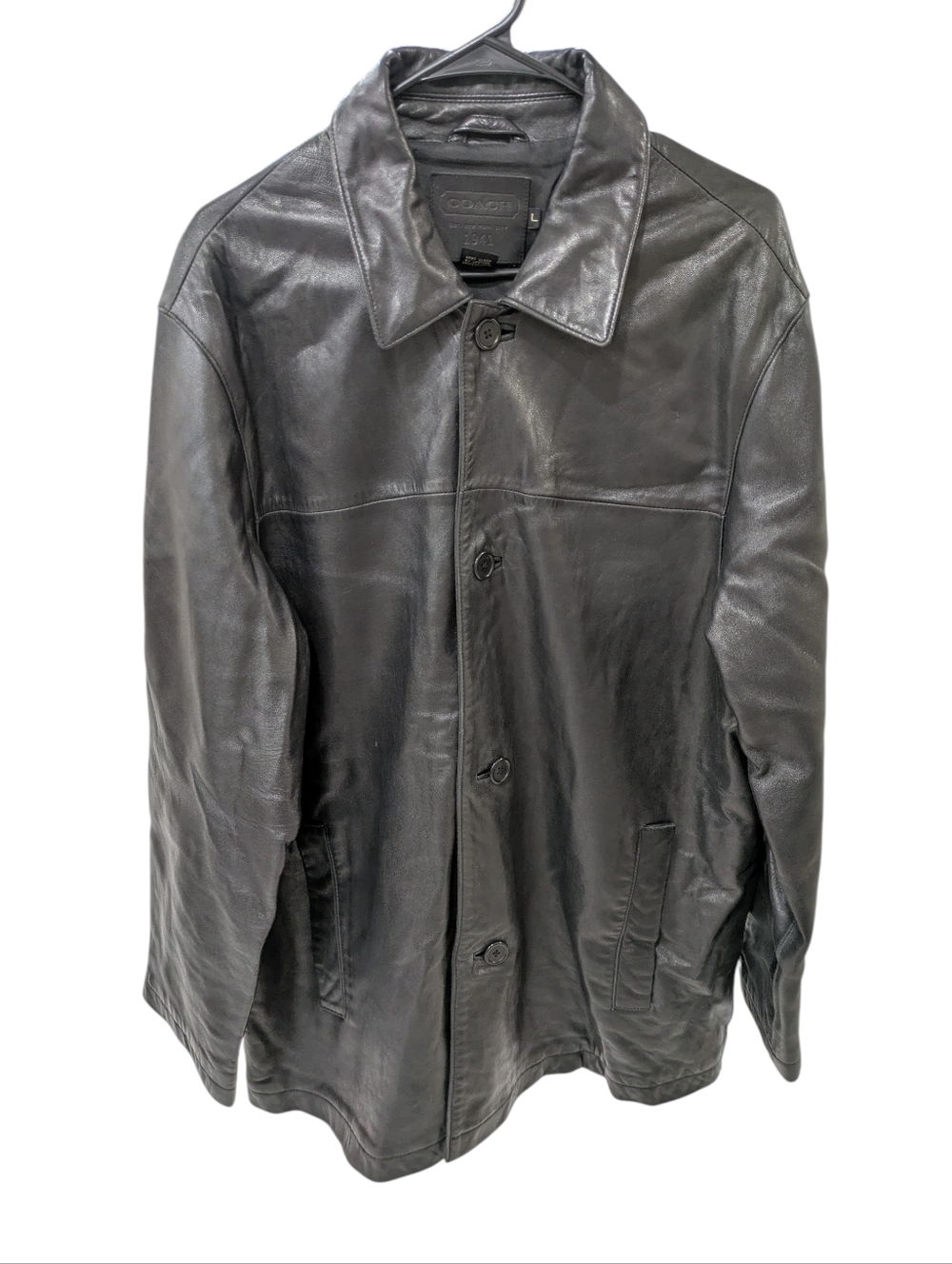 VTG Coach 1941 Men's Sz L Black Soft Lambs Leather Long Button Coat Jacket Retro